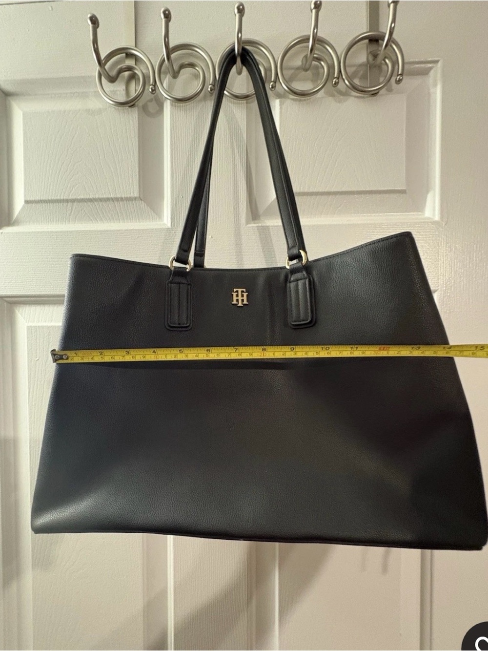 Tommy Hilfiger Black Leather Logo Tote